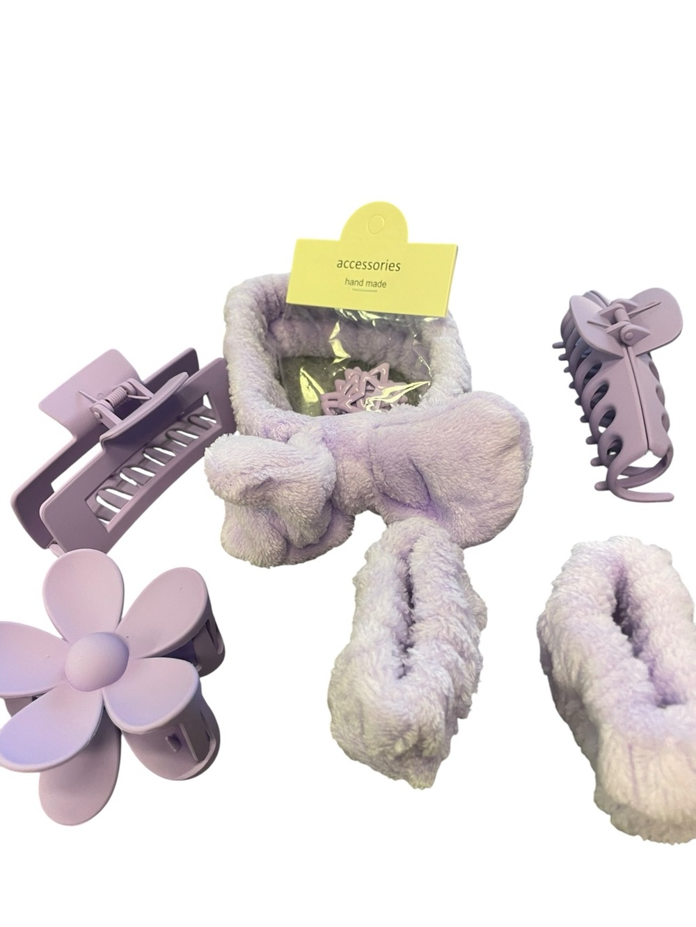 Spa bundle Plush Lavender Hair Accessory Set with Bow Headband & Clips